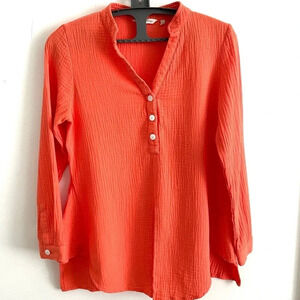 Soft surroundings half button orange top M
